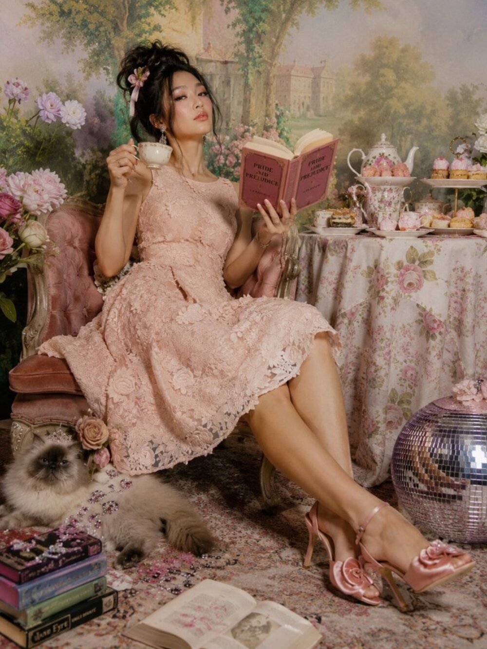 Ted Baker Pink Floral Lace Fit & Flare Midi Dress Size 5 (US Size 12)